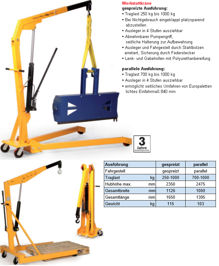 Werkstattkran 1000 kg